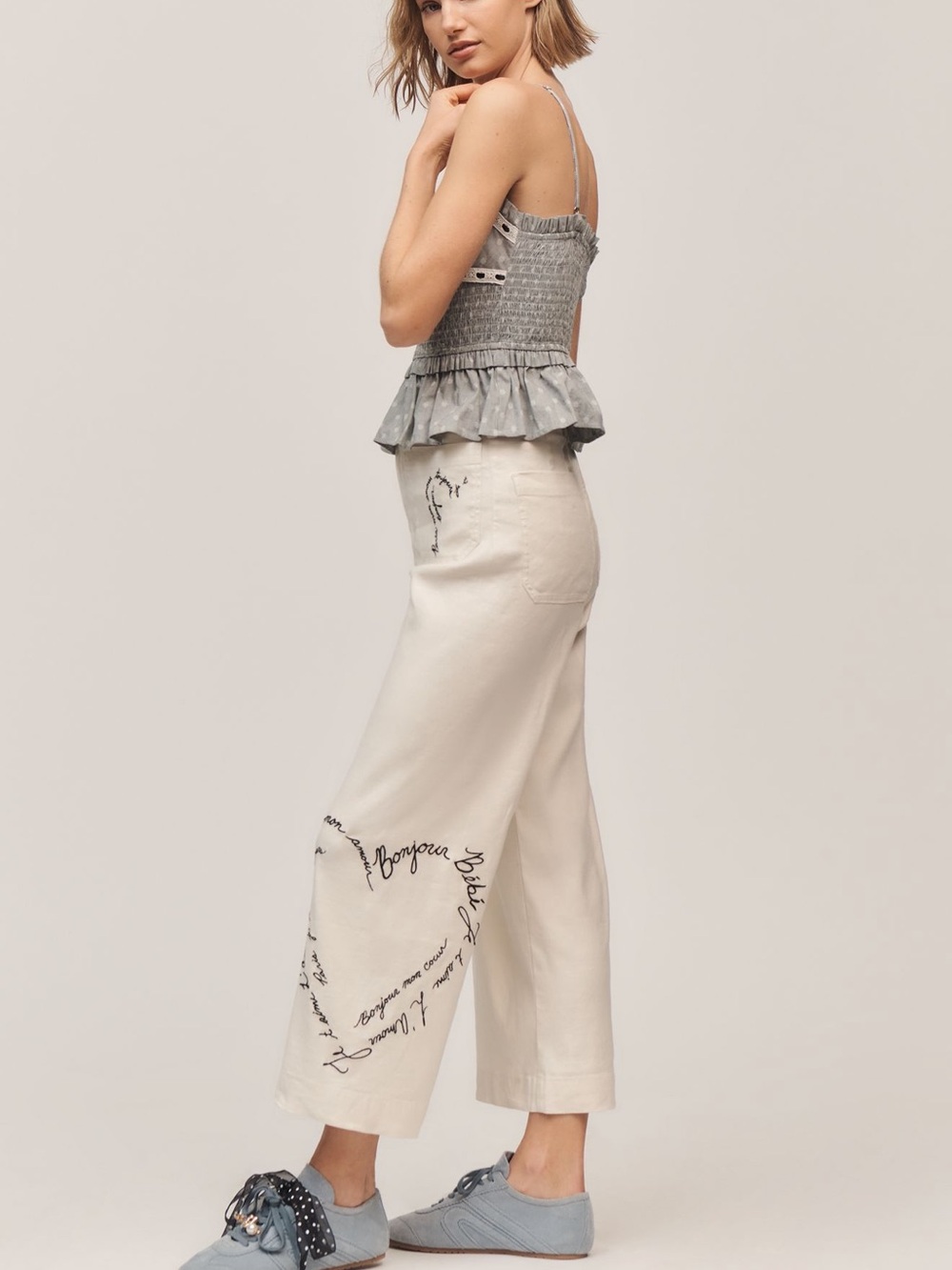 Maeve Collette Linen-blend Crop French Love Notes Pants NWT SOLD OUT - Picture 2 of 5